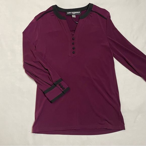 NWT New KARL LAGERFELD Splitneck Long Sleeve Button Purple Top Size XXS - Picture 12 of 16